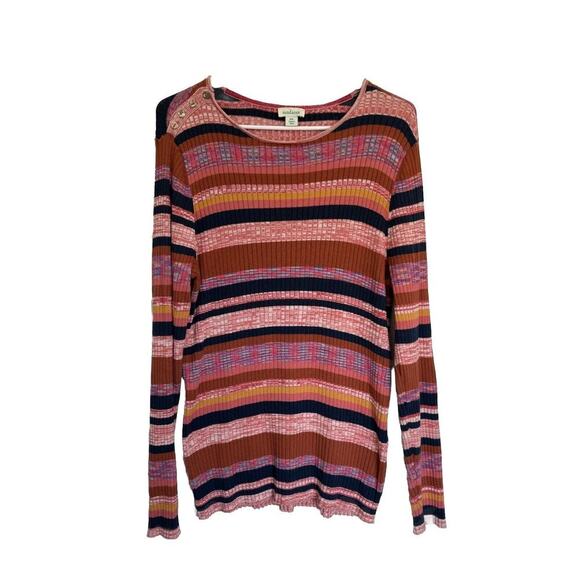 Sundance‎ Bright Nites Multicolor Striped Ribbed Henley Stretch Sweater Size XXL - Picture 1 of 6